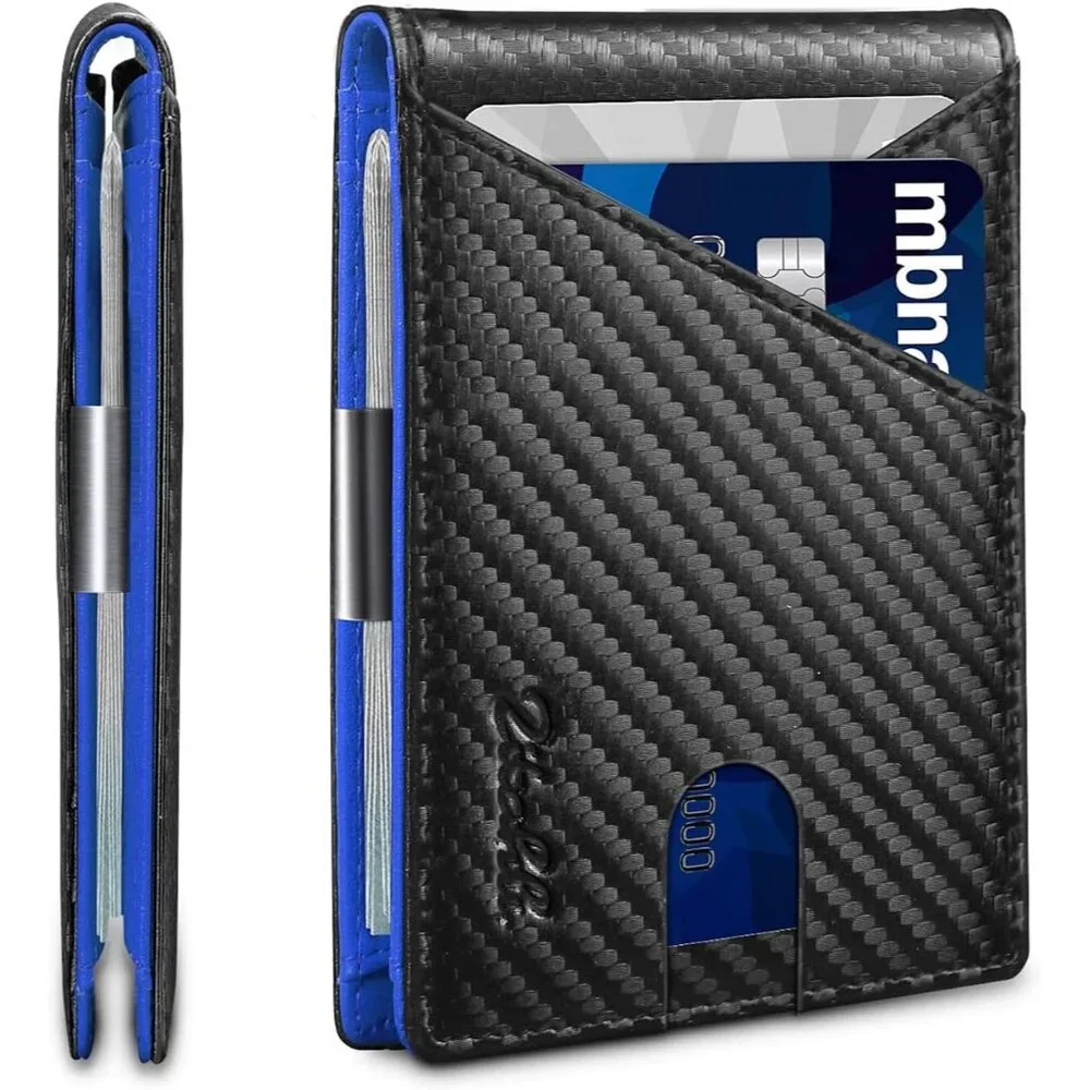 Men - with Money Clip Slim Leather Slots Credit Card Holder RFID